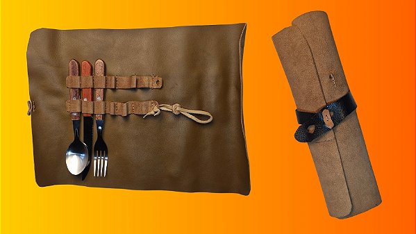 Kit Talheres Helena em Couro – Colher, Garfo e Faca