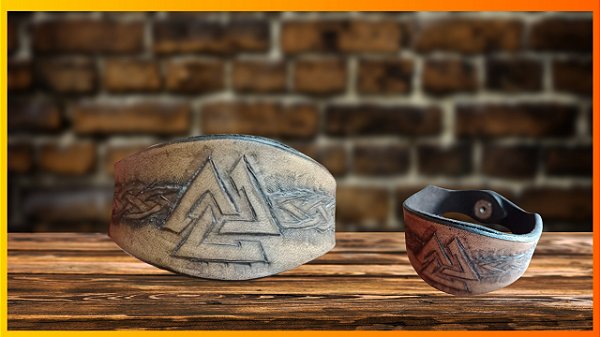 Pulseira de Couro com Pirografia Artesanal Viking Storm