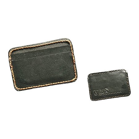Carteira porta cartão em Couro com 2 Bolsos para Cartão - Viking Storm