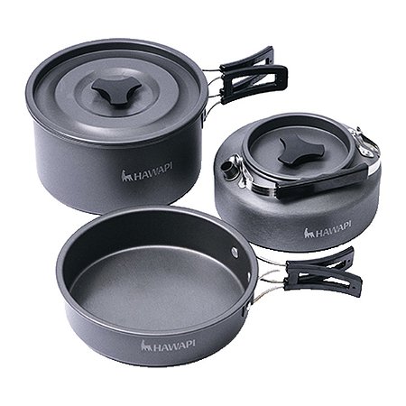 Conjunto Panela 2 Peças + Chaleira Camping Ultraleve Hawapi Preto