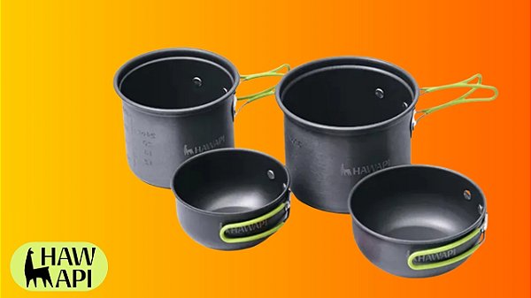 Conjunto Panelas Camping 4 Peças Ultraleve Hawapi Verde Limão