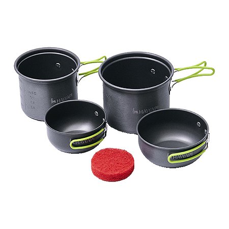 Conjunto Panelas Camping 4 Peças Ultraleve Hawapi Verde Limão