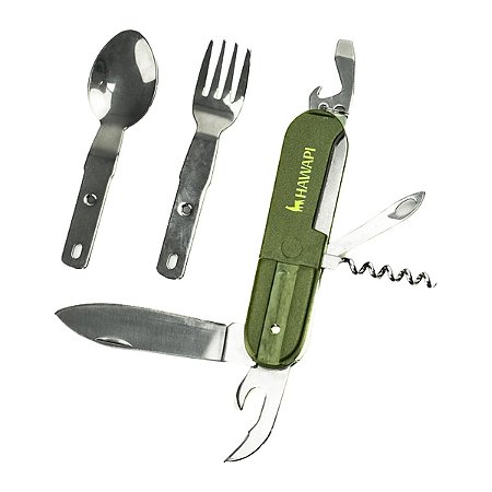 Conjunto de Talheres 8 em 1 Hawapi Verde Camping Trilha