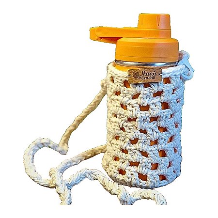 Bolsa Porta Garrafa Artesanal em Crochê Branco com Alça Manu Crochê