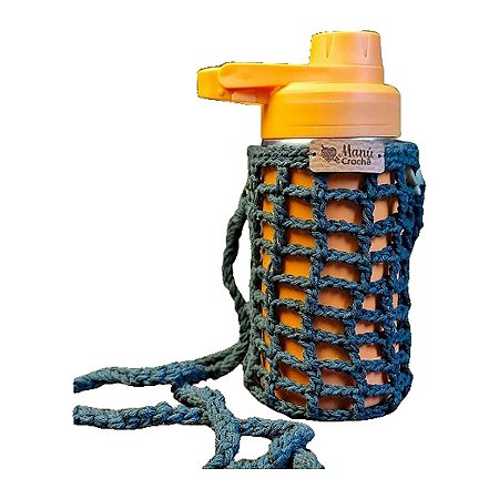 Bolsa Porta Garrafa Artesanal em Crochê Verde com Alça Manu Crochê
