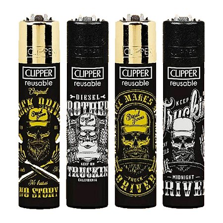 Isqueiro Clipper Maxi Driving Skulls Recarregável Colecionável