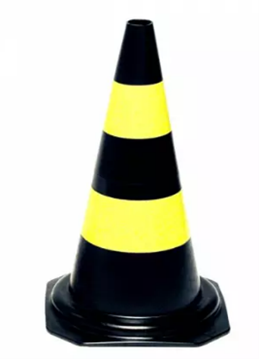 CONE PLASTICO 50CM - PRETO COM FAIXAS AMARELAS - MARCA PLASTCOR - COD 700.01304