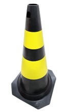 CONE PLASTICO 75 CM - PRETO COM FAIXAS AMARELAS - MARCA PLASTCOR - COD  700.01312