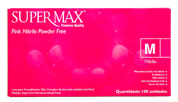 LUVA PROCEDIMENTO NÃO CIRÚRGICO -  PINK NITRILO - EMBALAGEM C/100 UNID - MARCA SUPERMAX