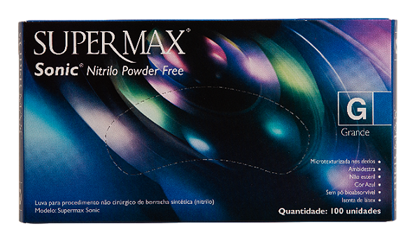 LUVA PROCEDIMENTO NÃO CIRÚRGICO SONIC NITRILO - EMBALAGEM C/ 100 UNID - MARCA SUPERMAX