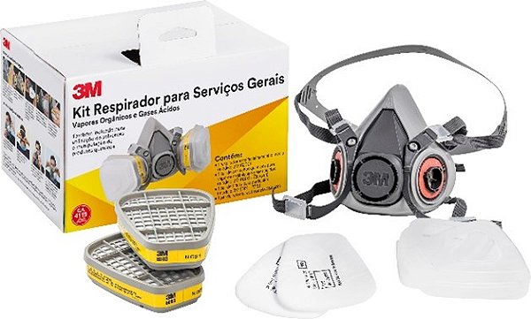 KIT RESPIRADOR SEMI FACIAL 6200 C/ CARTUCHO DE FILTROS 6003 - MARCA 3M - TAM M