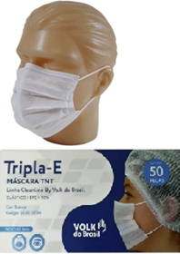 MÁSCARA DESCARTÁVEL TNT TRIPLA-E - BRANCA - 50UNID - MARCA VOLK