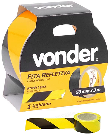 FITA ADESIVA REFLETIVA (AMARELA / PRETA) - 50MM X 3M - MARCA VONDER - COD 1052250121