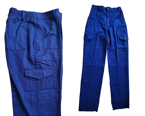 CALÇA UNIFORME COM BOLSO CARGO LATERAL - AZUL