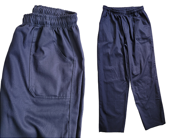 CALÇA UNIFORME – BRIM PESADO - COM ELASTICO E BOLSOS - AZUL MARINHO