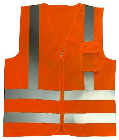 COLETE REFLETIVO - 1 BOLSO COM ZIPER LARANJA FLUORESCENTE – MARCA VOLK