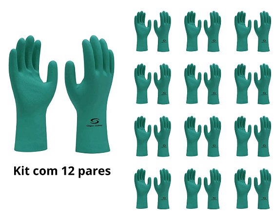 KIT 12 PARES - LUVA NITRILICA - REF SUPER NITRO GREEN - MARCA SUPER SAFETY