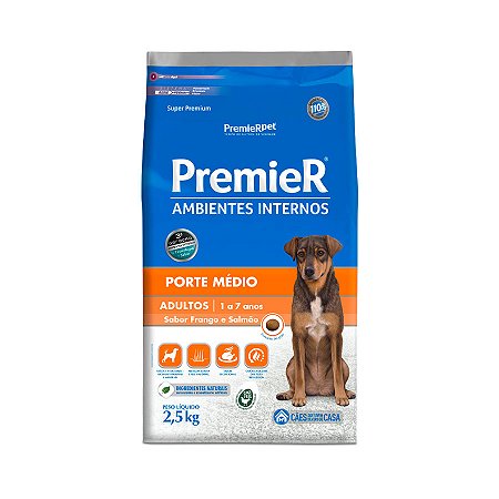Premier Ambientes Internos Adulto Sabor Frango e Salmão 2.5 KG
