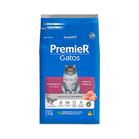 Premier Gatos Castrados de 7 a 11 anos sabor frango 7,5 kg