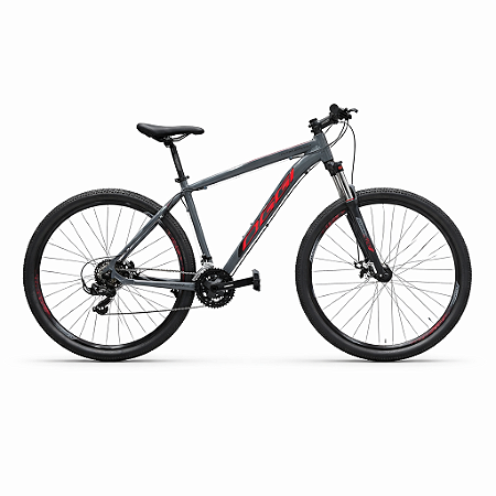 Bicicleta Aro 29 Oggi Hacker Sport Cinza e Vermelha