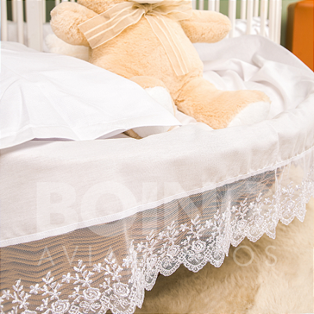 Leito Maternidade com Fronha Tecido Percal 200 Fios Voal Mini Roses Mabber 110x130cm - Branco