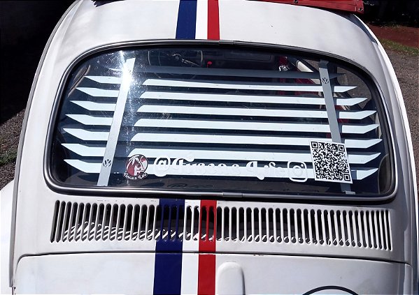 Persiana Fixa para Fusca 1967 ao 1996 Cinza Claro com palhetas em alumínio na cor branca (LEIA O ANÚNCIO)