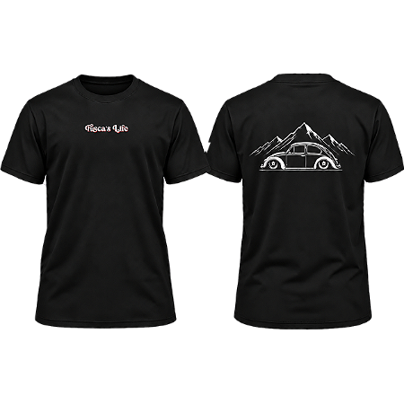 Camiseta Fusca's Life com fusca e montanha de fundo - UNISSEX