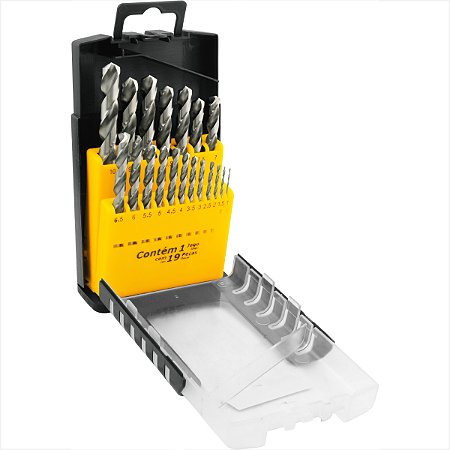 Kit brocas de aço rápido DIN 338 1,0 mm a 10,0 mm 19 peças Vonder