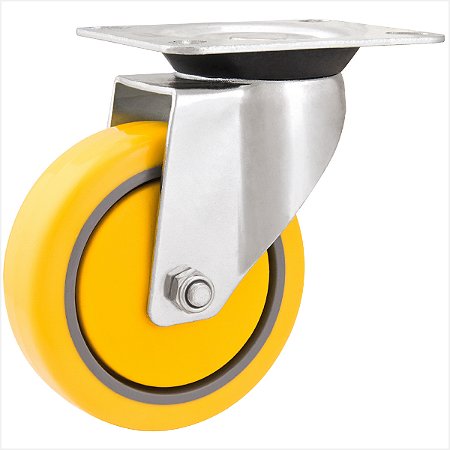 Rodízio giratório 4" de poliuretano e PVC amarelo - Vonder