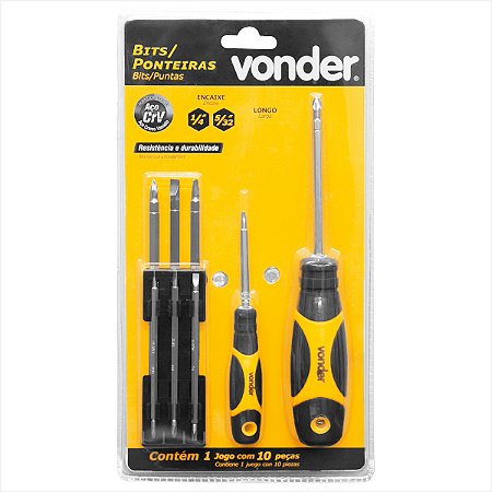 Kit bits/ponteiras longo 10 peças sextavado 1/4" e 5/32" - Vonder