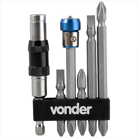 Kit bits/ponteiras 8 peças sextavado 1/4" extensão magnética - Vonder