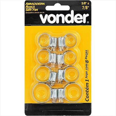Kit abraçadeiras rosca sem fim 3/8" a 7/8" 8 peças - Vonder