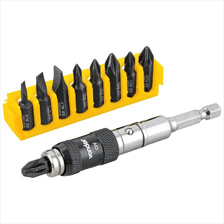 Kit bits/ponteiras com extensão magnética 10 peças sextavado 1/4" Vonder