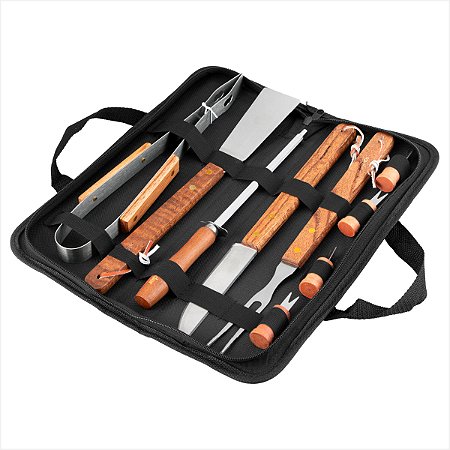 Kit de utensílios para churrasco em aço inox com 10 peças - Vonder