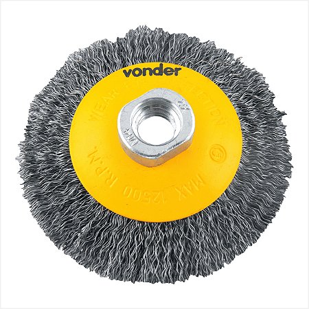 Escova circular cônica 4" x 1/2" M14 ondulada - Vonder