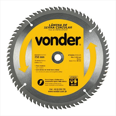 Lâmina serra circular com 72 dentes de metal duro/vídea 250 x 30 mm Vonder