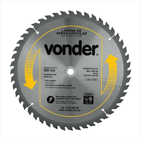 Lâmina serra circular com 48 dentes de metal duro/vídea 300 x 30 mm Vonder