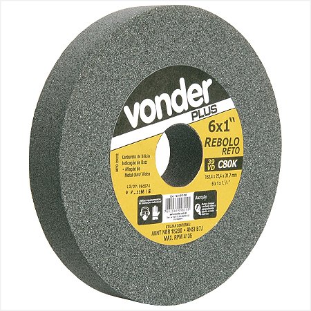 Rebolo reto 6" x 1" 39 CVD grão 100 verde - Vonder Plus