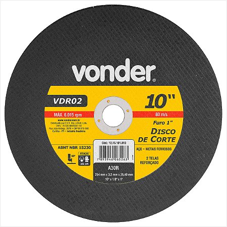 Disco de corte 254 mm x 3,2 mm x 25,40 mm VDR02 - Vonder