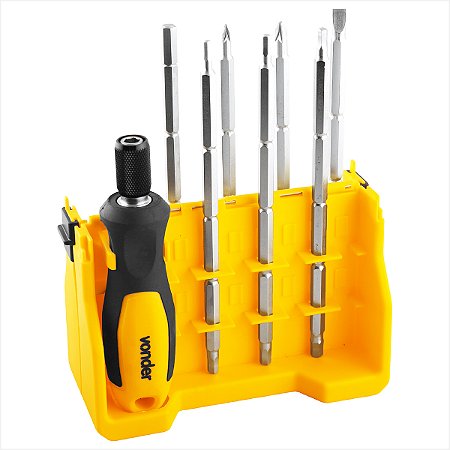 Kit de bits/ponteiras longo duplo 8 peças encaixe sextavado de 1/4" Vonder