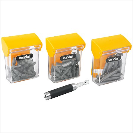 Kit de bits/ponteiras com 61 peças encaixe sextavado de 1/4" - Vonder