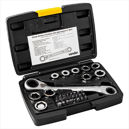 Kit de chaves estrela com catraca adaptador para bits 8 mm a 19 mm - Vonder