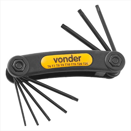 Kit chaves hexalobular T6 a T25 com suporte plástico 8 peças VTX6 - Vonder