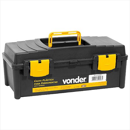 Caixa plástica preta e amarela com 1 bandeja VD 4038 - Vonder