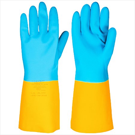 Luva de látex/neoprene pequena amarela e azul LNV 100 - Vonder