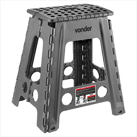 Banqueta plástica dobrável cinza altura 450 mm Vonder
