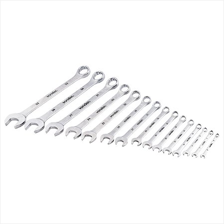 Kit de chaves combinadas 6 mm a 32 mm aço cromo vanádio 15 peças - Vonder