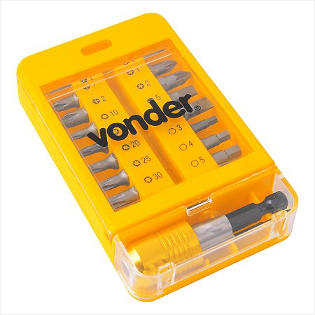 Kit de bits/ponteiras com 15 peças sextavado 1/4" com engate rápido - Vonder