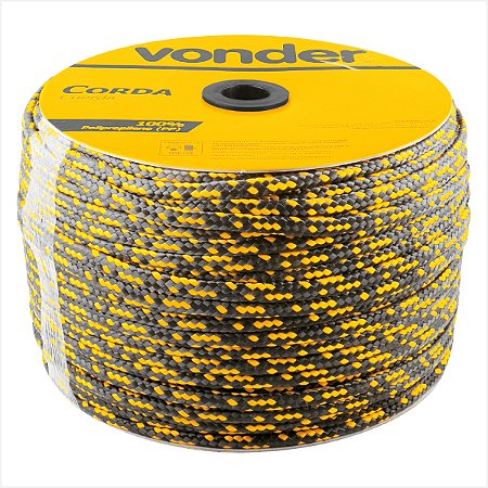 Corda multifilamento trançada 10,0 mm x 190 m preta e amarela carretel Vonder