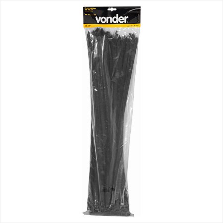 Abraçadeira de nylon preta 640 mm x 12,0 mm com 100 peças - Vonder